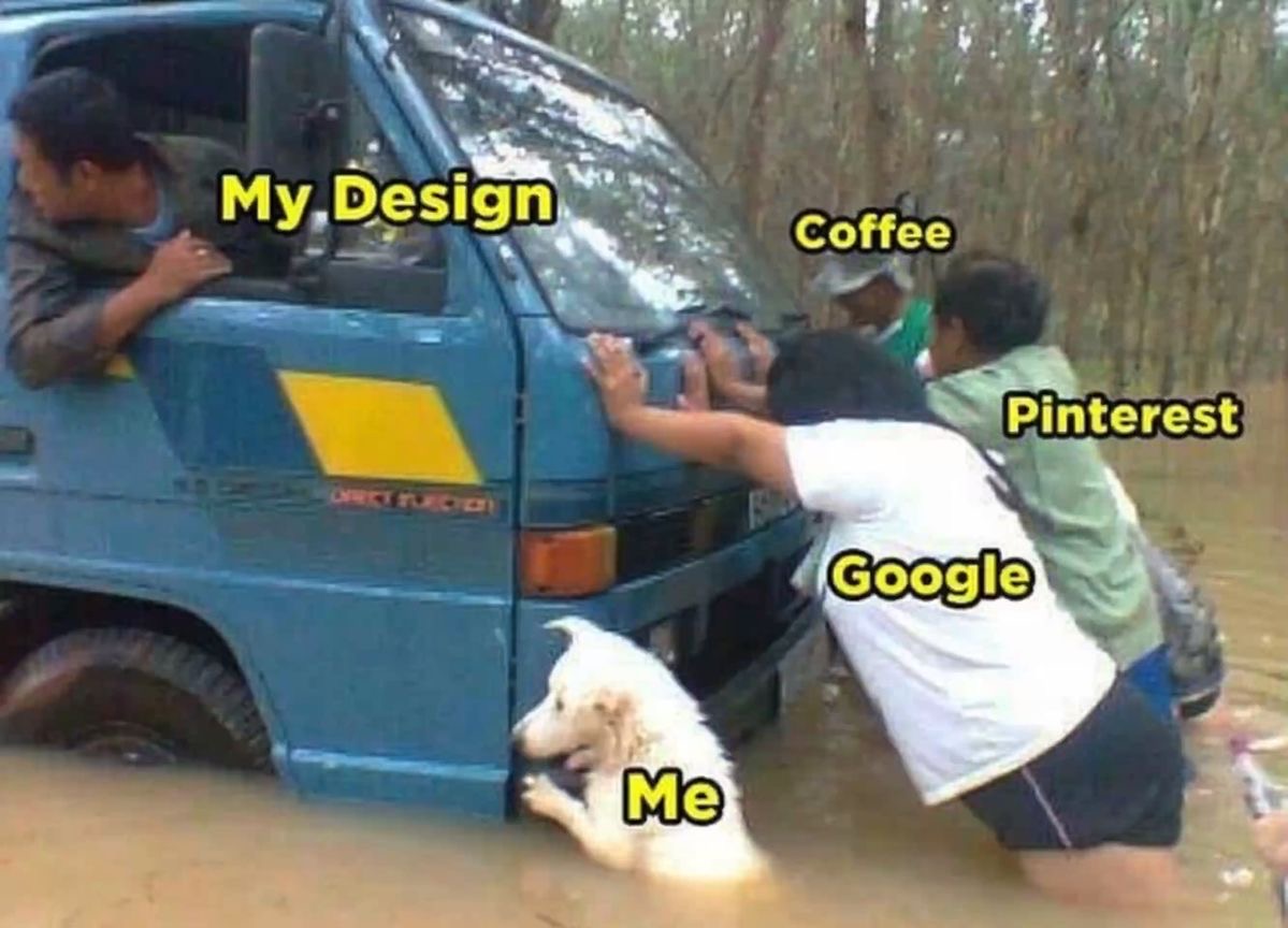AJStudios280969's tweet image. My daily design process summarized in one pic. 😂 &quot;My Design&quot; is definitely stuck, and I&apos;m just here trying my best while Coffee, Pinterest, and Google do the heavy lifting! Who can relate?

#DesignerLife #GraphicDesign #CreativeStruggles #DesignHumor #Relatable