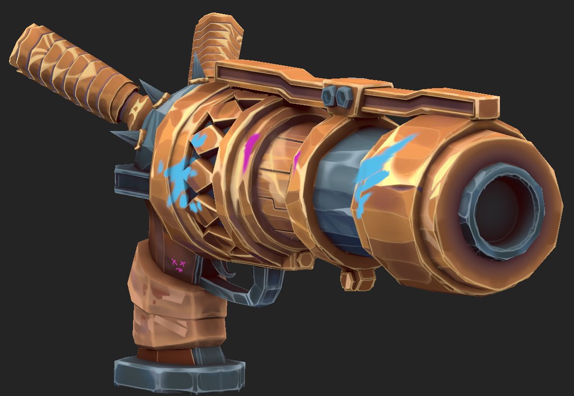 I11yrian's tweet photo. Stylized weapon inspired by Jinx’s Gun.
Practicing more Hand-painted work, rendered natively in Roblox Studio.

#Arcane #StylizedArt #HandPainted #WeaponDesign #StylizedWeapons #DigitalArt #Gamedev #RobloxDevs https://t.co/EsYEpSh65T