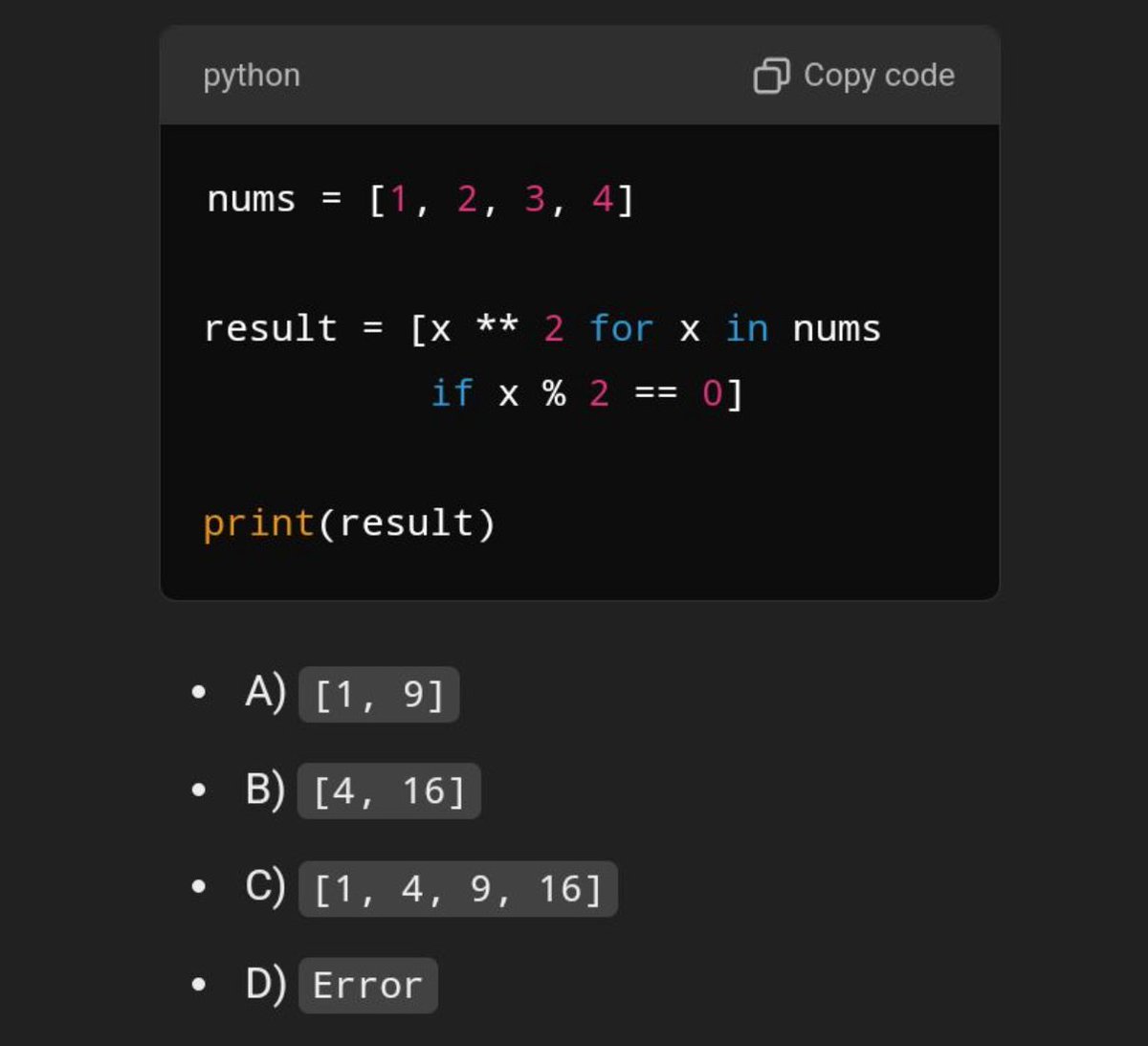 PythonPr's tweet image. Python Question / Quiz; What is the output of the following Python code, and why? Comment your answers below!