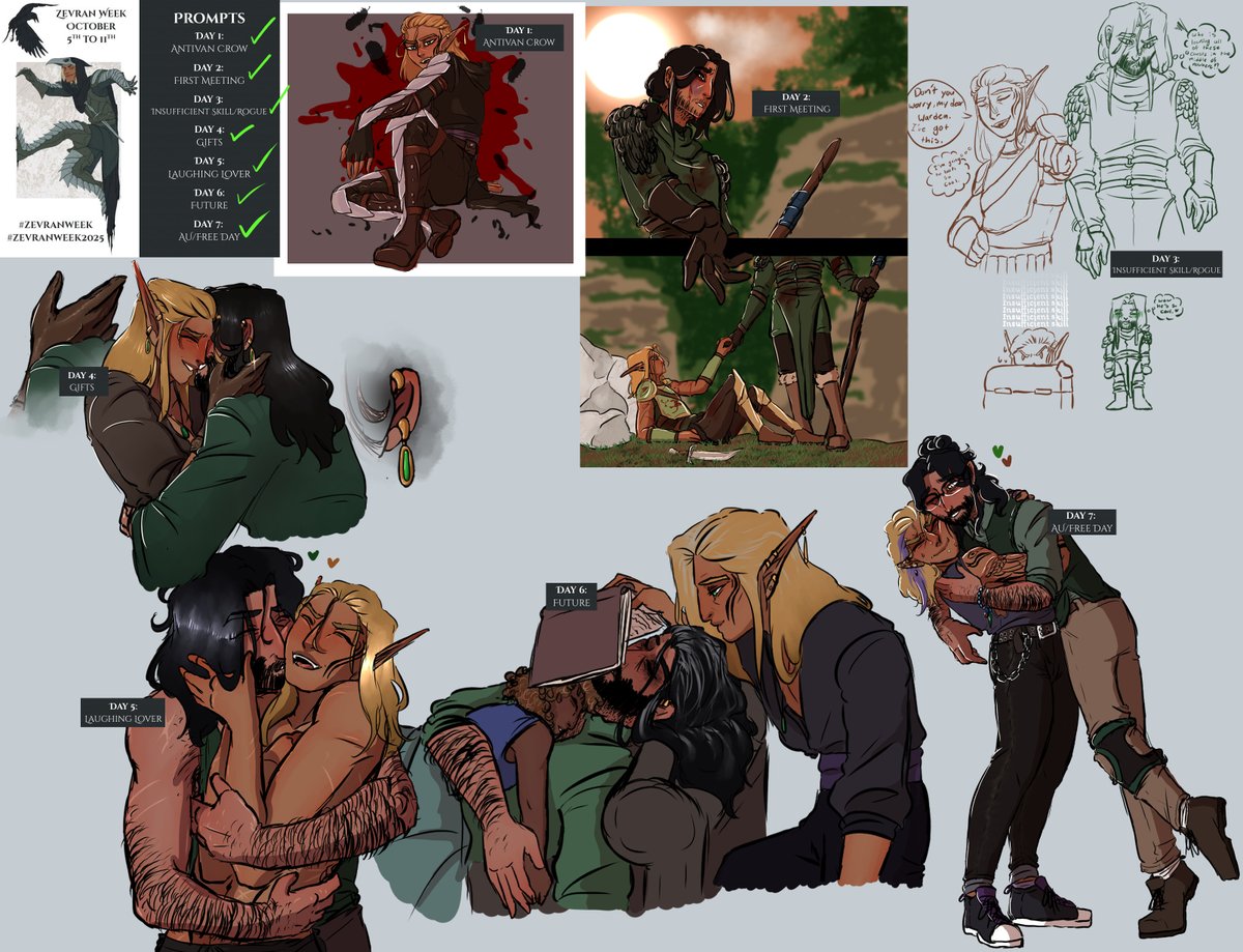altxeity's tweet image. Full page of my #zevranweek drawings
It mostly just turned into &quot;oops all CamZev&quot;
#zevranweek2025
