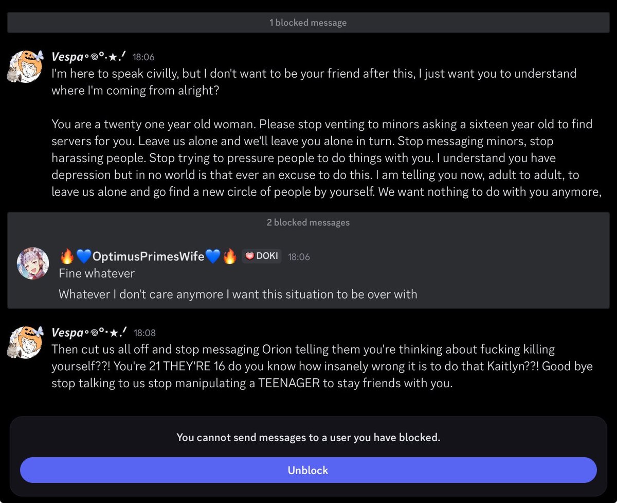 //hello everyone I'm adding onto this to make it clear that she has been told my multiple people to stop this behavior and she chooses to continue manipulating teenagers. 21 year old woman manipulating 16 year olds a whole 5 years younger than her.