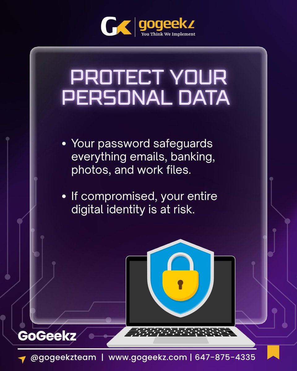 GoGeekz's tweet image. Your password is the first line of defense against hackers 🔒A weak one can be cracked in seconds — giving cybercriminals access to your personal and financial data. 💻
#gogeekz #cybersecuritytips #onlinesafety #passwordprotection #staysecureonline #datasecurity #cyberawareness