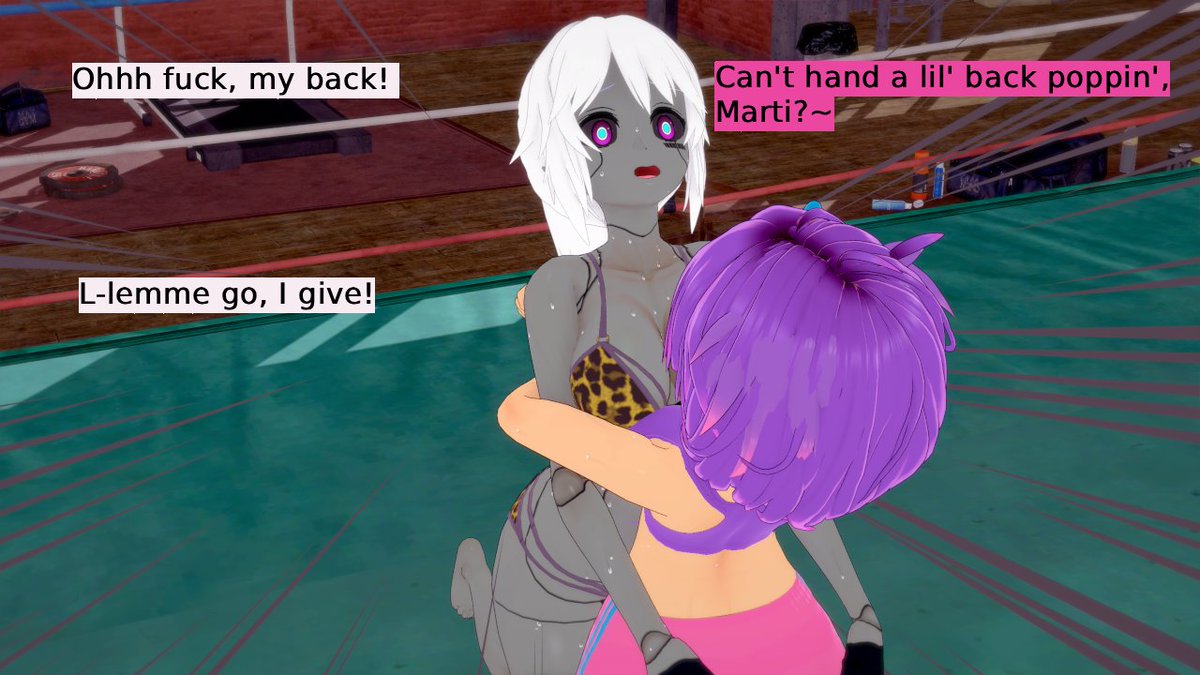 #コイカツ #koikatsu #fightober #fightober2025
Day 1: Dazed
Rika (owned by my buddy Hingus (deviantart.com/hingusmcdingus…) helps Martina train for the Fightober event. This freaky bot is more accustomed to lewd tactics, so it was easy to bait her for a back popper~