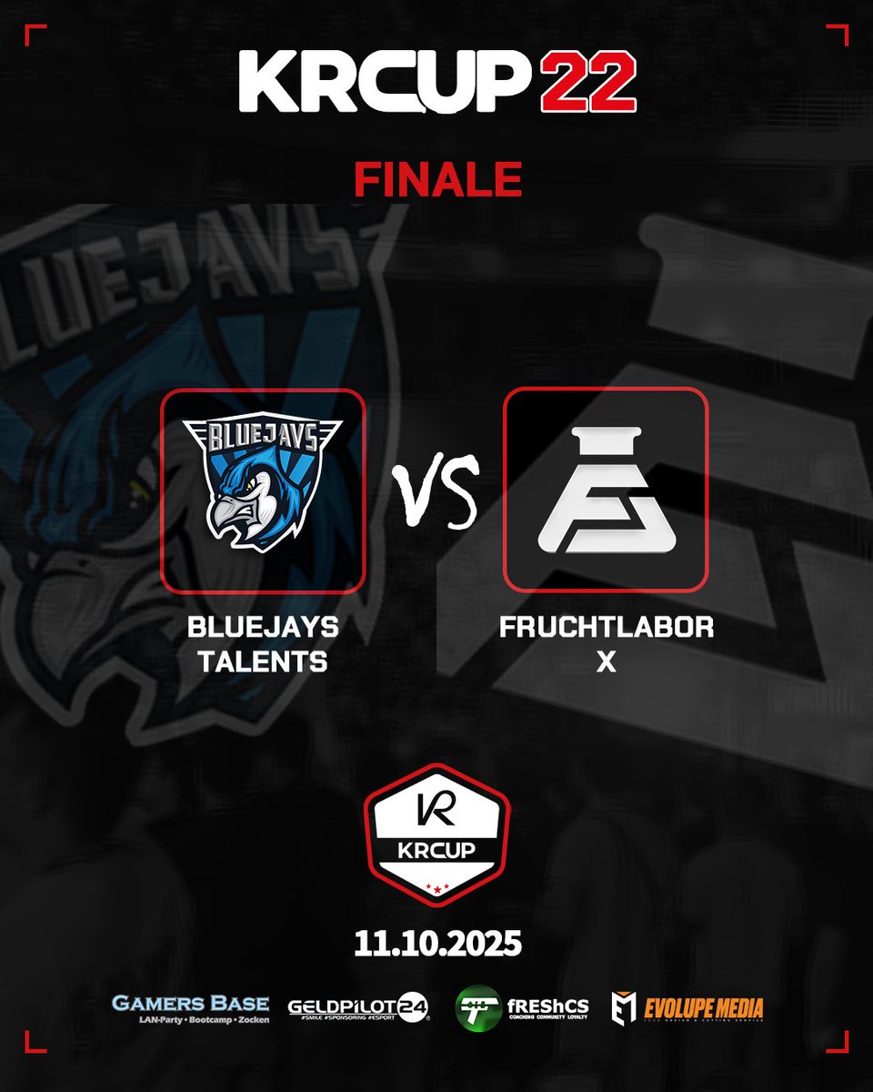 [ KRCup #22 ]

FINALEEEE! OHHHOHHOHO!
In spannenden und guten Matches konnten sich Bluejays und Fruchtlabor durchsetzen und spielen jetzt um den Sieg des KRCup #22

Live auf Twitch, live bei <a href="/fREShCS1/">fREShCS</a>!

🚩 Finale
⏰ 19:30 Uhr
🆚 <a href="/BLUEJAYS_Sports/">BLUEJAYS</a> Talents vs <a href="/FruchtLaborCS/">FruchtLabor - Counter Strike</a> 
📺