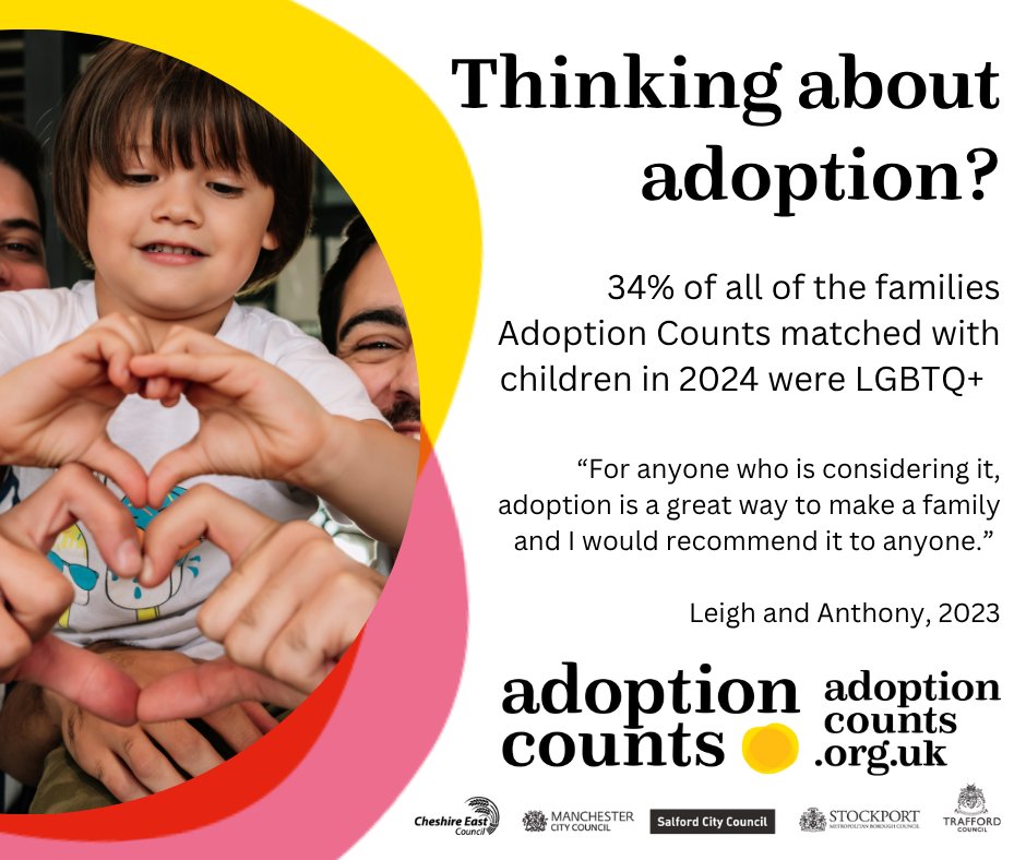 LGBTQ+ and thinking about starting or growing your family? At Adoption Counts we're proud that 34% of all of the families we matched with children in 2024 were LGBTQ+ 💛🏳️‍🌈
Why not find out if adoption could be right for you ✨ bit.ly/3Q6z6Gh 💌