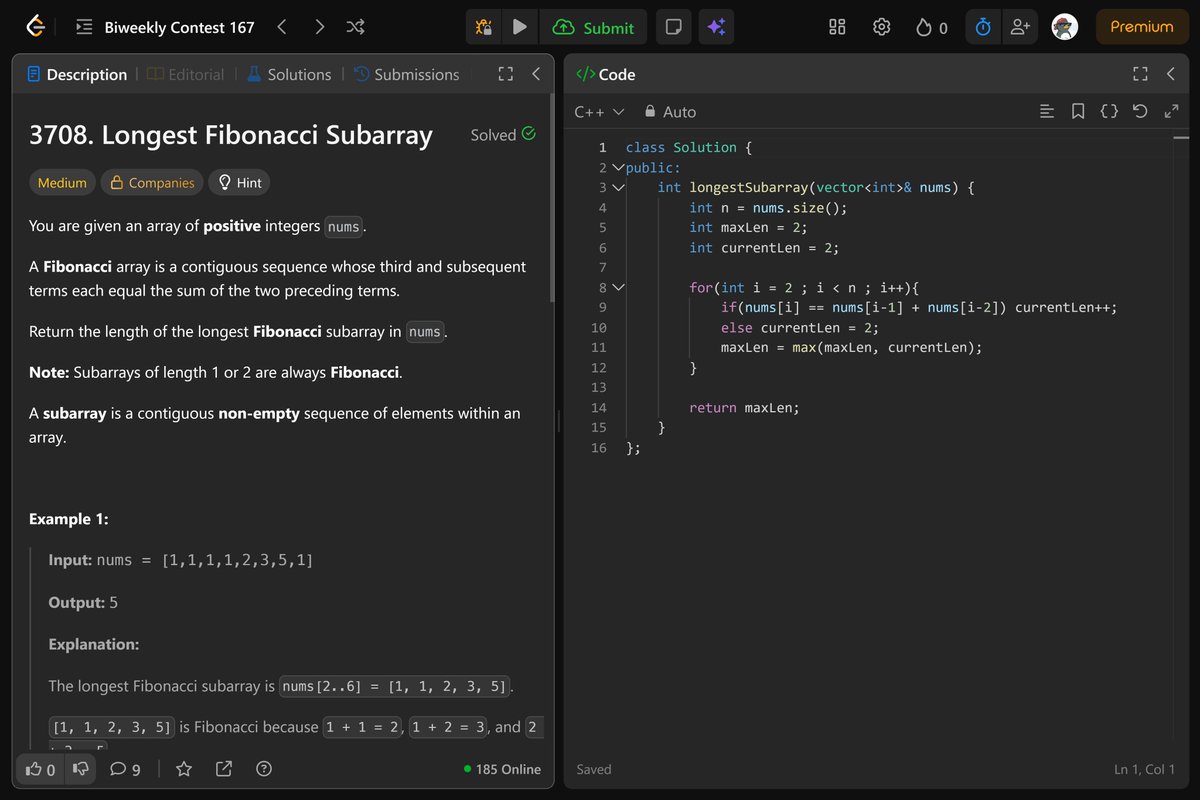 Vivek_05_12's tweet image. 📚 DSA
🏆 Participated in LeetCode Biweekly Contest 167
✅ Solved 4 problems — feeling great about the progress! 💪
#100DaysOfCode #DevLog #DSA #LeetCode #Contest #CodingJourney