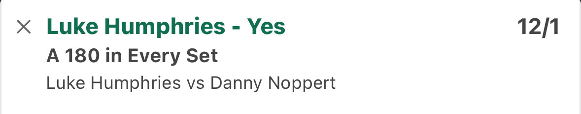 Darts 🎯

Luke Humphries vs Danny Noppert

Smaller stake on the 12/1 longshot
