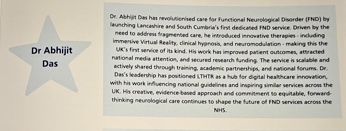 Abhijit Das (@brain_tinkerer) on Twitter photo 💫 💫 
Honoured to receive the Best Innovation Award <a href="/LTHRecognition/">Recognition at LTHTR</a> #OPA2025 for our work transforming #FND care in Lancashire & South Cumbria.
Grateful to my colleagues <a href="/LancsHospitals/">Chorley & Royal Preston</a>  for support and encouragement. The service is in development, and the journey is far from 💫 💫 
Honoured to receive the Best Innovation Award <a href="/LTHRecognition/">Recognition at LTHTR</a> #OPA2025 for our work transforming #FND care in Lancashire & South Cumbria.
Grateful to my colleagues <a href="/LancsHospitals/">Chorley & Royal Preston</a>  for support and encouragement. The service is in development, and the journey is far from