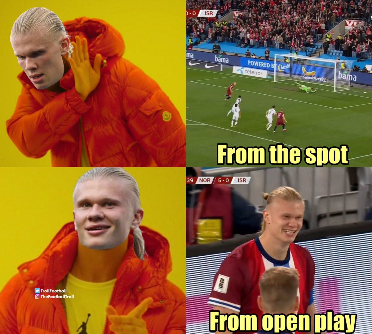 TrollFootball's tweet image. Haaland missed 2 penalties but scored a hattrick from open play