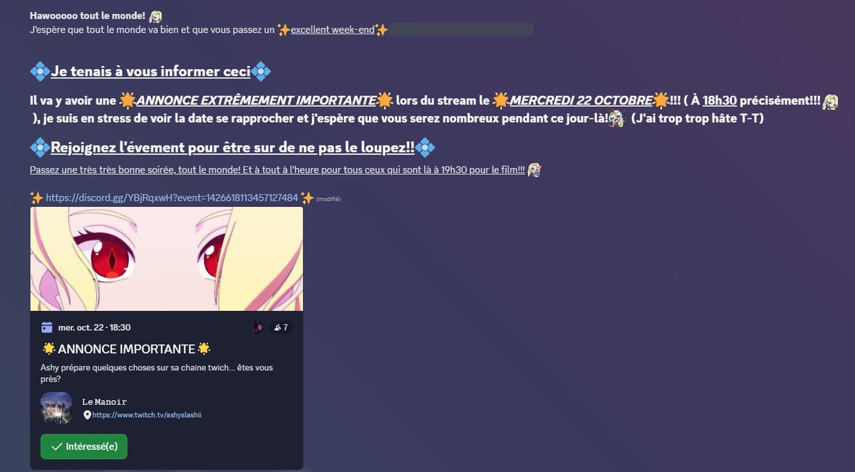 Je suis stressé mais c'est okay! J'ai tellement hâte de vous faire découvrir ce que je prépare!!🌟🌟
discord.gg/yQpB7E4b?event…

#vtuber #vtuberfr