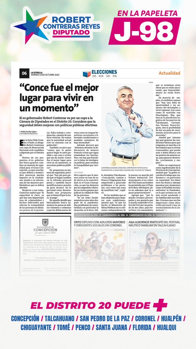 RA_ContrerasR's tweet image. Comparto entrevista realizada en diario la estrella de Concepción y los desafíos que tenemos por delante.
Les invito a leerla