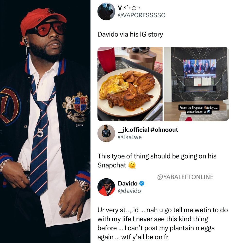 yabaleftonline's tweet image. Davido lashes out at X user who criticized him for posting his food on his Instagram Story.
