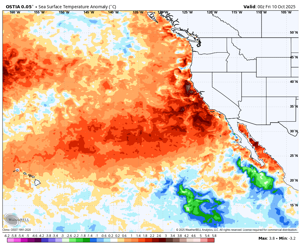 Colin McCarthy (@us_stormwatch) on Twitter photo A strong to severe marine heatwave has persisted off the California and West Coast for over a month, with ocean temperatures up to 7°F (4°C) above normal.
NOAA has classified this as a Category 2–3 (strong to severe) marine heatwave.
These unusually warm waters contributed to A strong to severe marine heatwave has persisted off the California and West Coast for over a month, with ocean temperatures up to 7°F (4°C) above normal.
NOAA has classified this as a Category 2–3 (strong to severe) marine heatwave.
These unusually warm waters contributed to