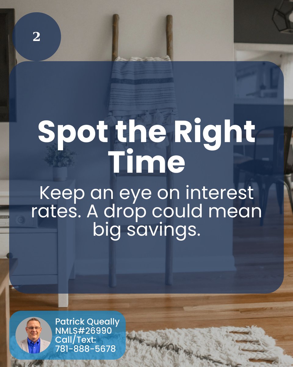 PatrickQueally's tweet photo. Refinancing isn't just for savings; it's a game-changer! 💡 If rates drop or if you're seeking to lower monthly payments, it might be your golden moment. 🏡 Curious when it’s time to act? Let’s chat and make owning your first home a breeze! #HomeBuyingTips https://t.co/JQo37lDGqV