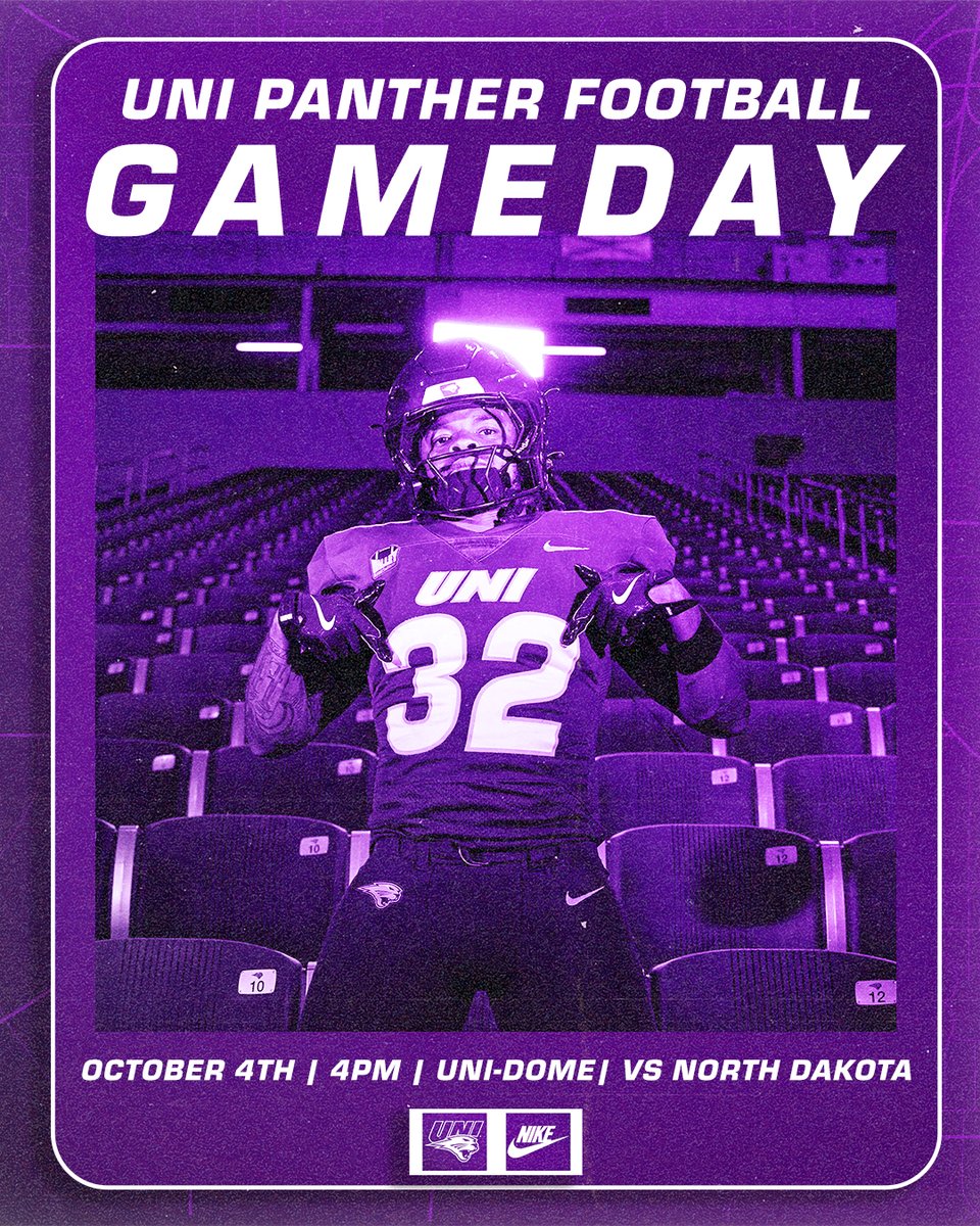 UNIFootball's tweet image. Happy Hoco Panther Fans! Who's ready for some football?!?!

🆚: North Dakota
📍: Cedar Falls, Iowa
🏟️: UNI-Dome
⏰: 4 p.m. CT
📺: bit.ly/4pREpK9
📻: bit.ly/4nyoTBD
📊: bit.ly/3ILy2rh
🎟️: bit.ly/3QBd7HU

#EverLoyal | #1UNI | #UNIFootball