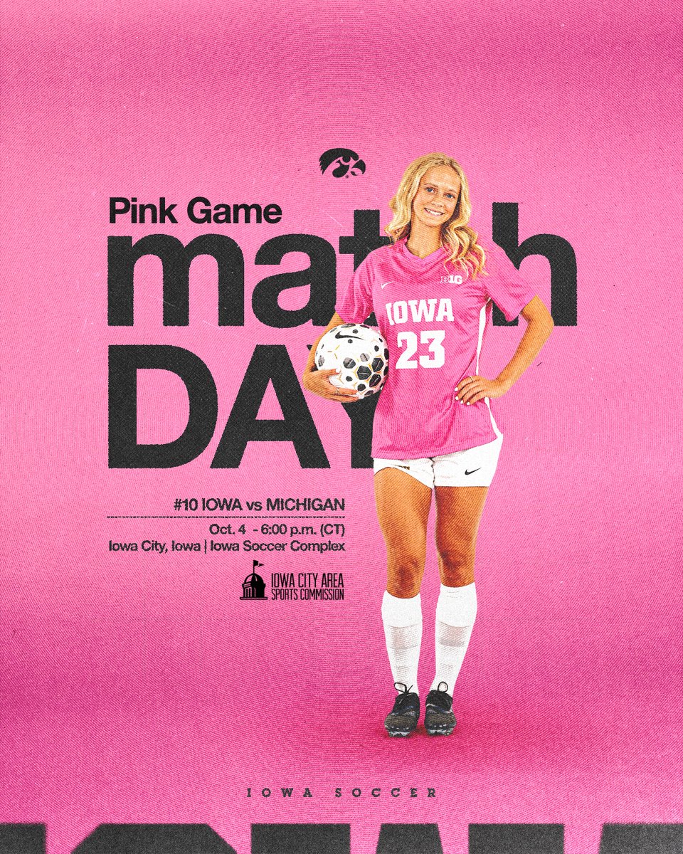 HawkeyeSoccer's tweet photo. 𝙈𝙖𝙩𝙘𝙝 𝘿𝙖𝙮

🆚 Michigan
🕕 6 p.m. (CT)

Stats » https://t.co/M52wphOMHP
B1G+ » https://t.co/4fLI0IzacS https://t.co/BzEhyFZ72H