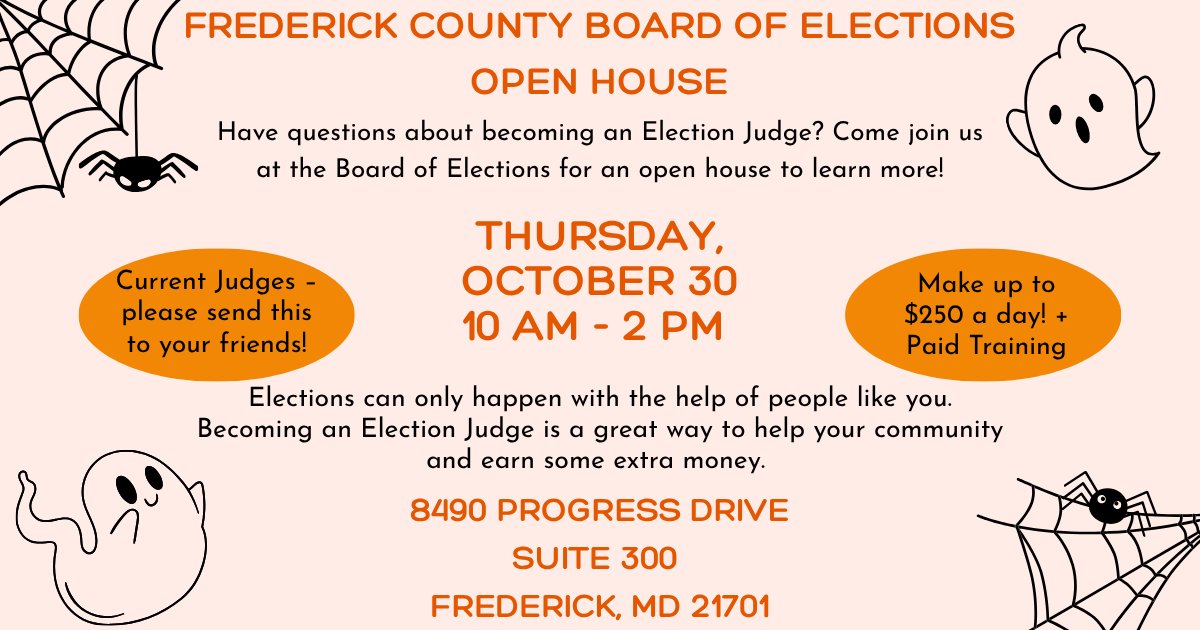 FredMDVotes's tweet image. Join us if you're a current or looking to become a new election judge! We'll answer your questions about election judge tasks. Learn more at frederickcountymd.gov/9155. #VOTE #ElectionJudge #MDVotes #FrederickCountyVotes #MakeADifference