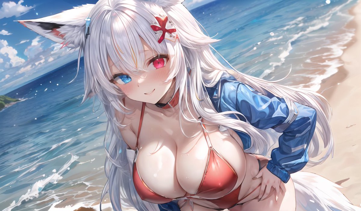 Inano_syake's tweet photo. 今夜は贅沢放出
リクエストいただいたので

ドン！水着+ウインドブレーカー
横長イラスト

あと気になるのでアンケート🗒ᝰ✍🏻  ̖́-
縦長と横長どっちが好み？
 #AIart  #AIイラスト  #いなの狐 https://t.co/J3JNKvh0qD