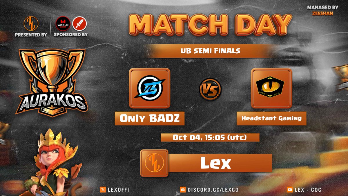 🏆AURAKOS match at 15h UTC

<a href="/OnlyBADZcoc/">Only Realm Esports</a> 🆚 <a href="/hst_esport/">Headstart E-Sport</a> 

🖥️Streamer :
🇫🇷 LEX twitch.tv/lexgo_tv
🇮🇳 <a href="/BERLIN_COC/">BERLIN COC</a> youtube.com/@berlin-coc
<a href="/BenicioCoC/">BenicioCoC</a> youtube.com/@mateusbenicio…
🇪🇸 <a href="/emigamer_sv/">Emi gamer sv</a> facebook.com/Emi503
🇨🇳 huya.com/797724
🇨🇳 v.douyin.com/iUqyHefd/