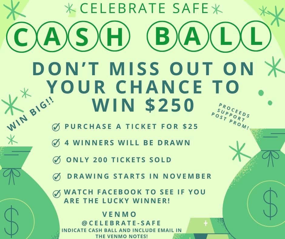 ⏰Time is ticking! Get those tickets bought today for a chance to win $250?!?! 
💵$25 will get you a chance to win BIG!!! 🎉
Venmo@Celebrate-Safe (be sure to put in the memo line the ticket is for Cash Ball)
One winner will be drawn once a week starting in November!