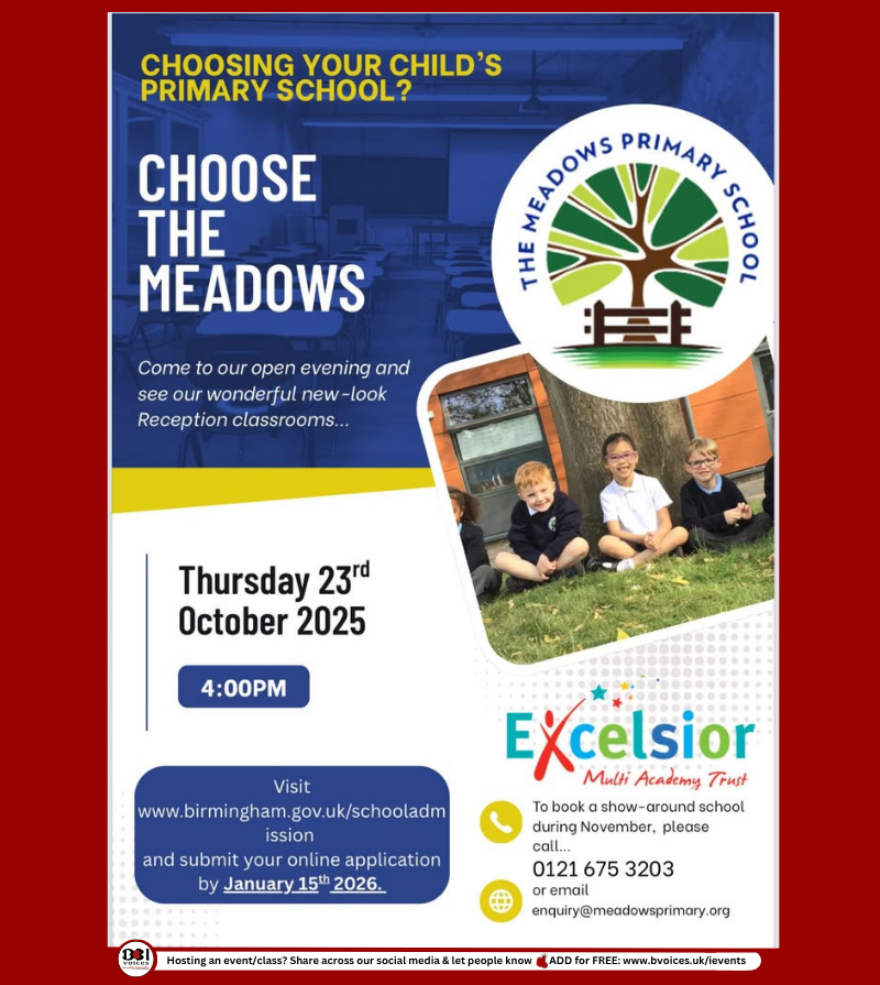 B31Voices's tweet photo. #SWBrumEVENTS โ The Meadows Primary School ๐ซ
INFO:๐ https://t.co/6hC6vQa9Zv
๐
Thursday 23rd October
๐ 4pm
๐ The Meadows Primary School - #Northfield
-
#B31VoicesSupportingLocal
#Birmingham
#BirminghamUK
#B31Voices https://t.co/TCcdaETrO2