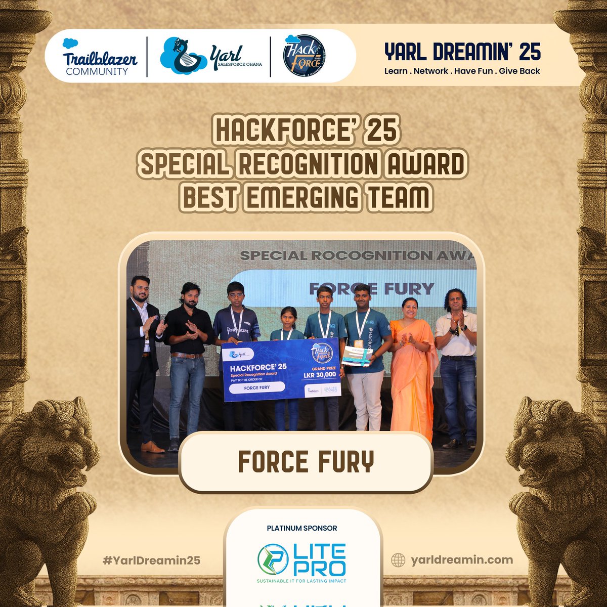 🎉 Big congratulations to Force Fury, our talented school team, for winning the Best Emerging Team award at Hackforce’ 25! 
Your passion and innovation at such a young age truly inspire the community. 

#Hackforce25 #YarlDreamin25 #TrailblazerCommunity #Salesforce #YarlSFO