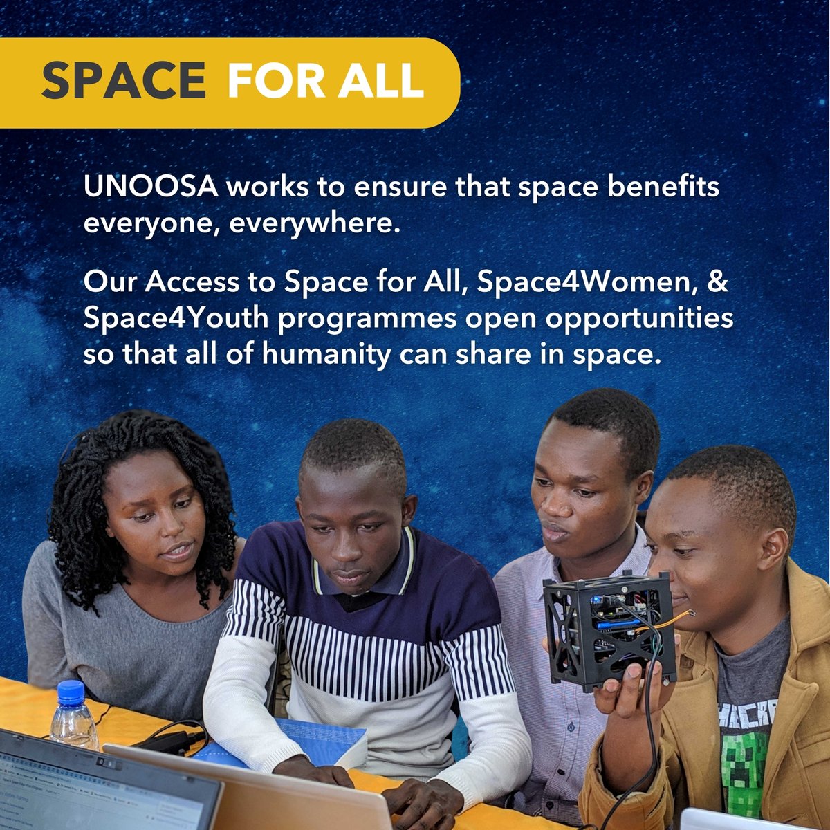 UNOOSA's tweet image. 🚀 #WorldSpaceWeek 2025 is here!
From 4–10 October, people in 90+ countries celebrate the UN-declared World Space Week — the largest space event on Earth. 🌍✨
This year’s theme: Living in Space.