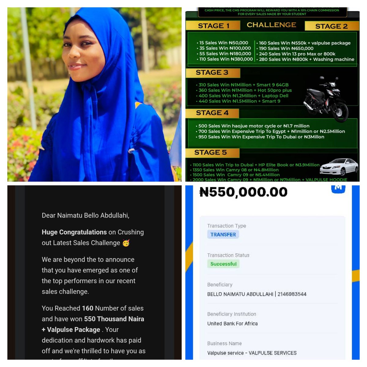 CoachNaimatu's tweet photo. Winning the sales challenge wasn’t just about closing deals it was about pushing past limits, trusting the process, and showing what’s possible when focus meets hustle... Nothing much but I believe in consistency is the key
All hail to @Valpulse and my able mentors ✌️💯 https://t.co/08rxYOdDdp