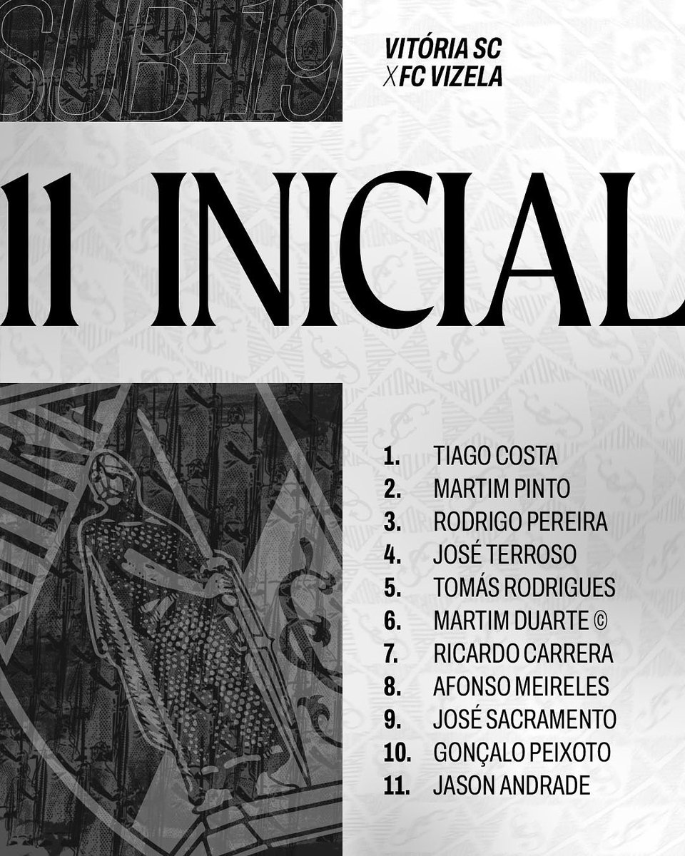 VitoriaSC1922's tweet photo. O nosso ONZE para o jogo desta tarde ⚔

🕒 15 horas
📍 Academia do Vitória SC

#UnidosPeloVitória • #Sub19 • #VSCFCV https://t.co/L7vePwKpnT