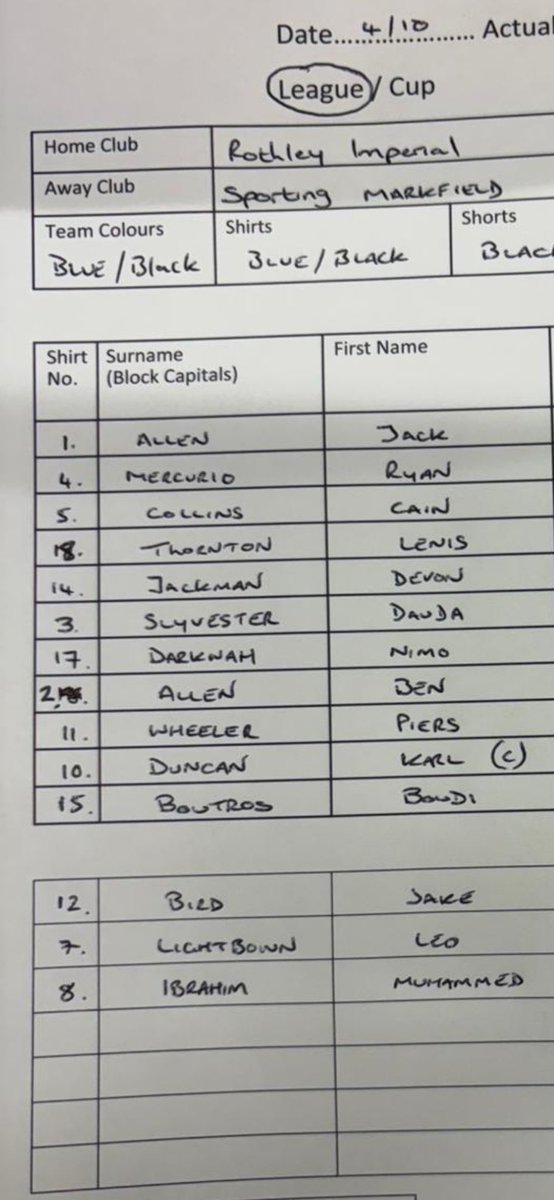 RothleyFC's tweet image. Team Sheet is in for our home game 🆚 @SM_FC2017 
3pm kick off. 
Bar is open with Tea and Coffee available

#uptheimps