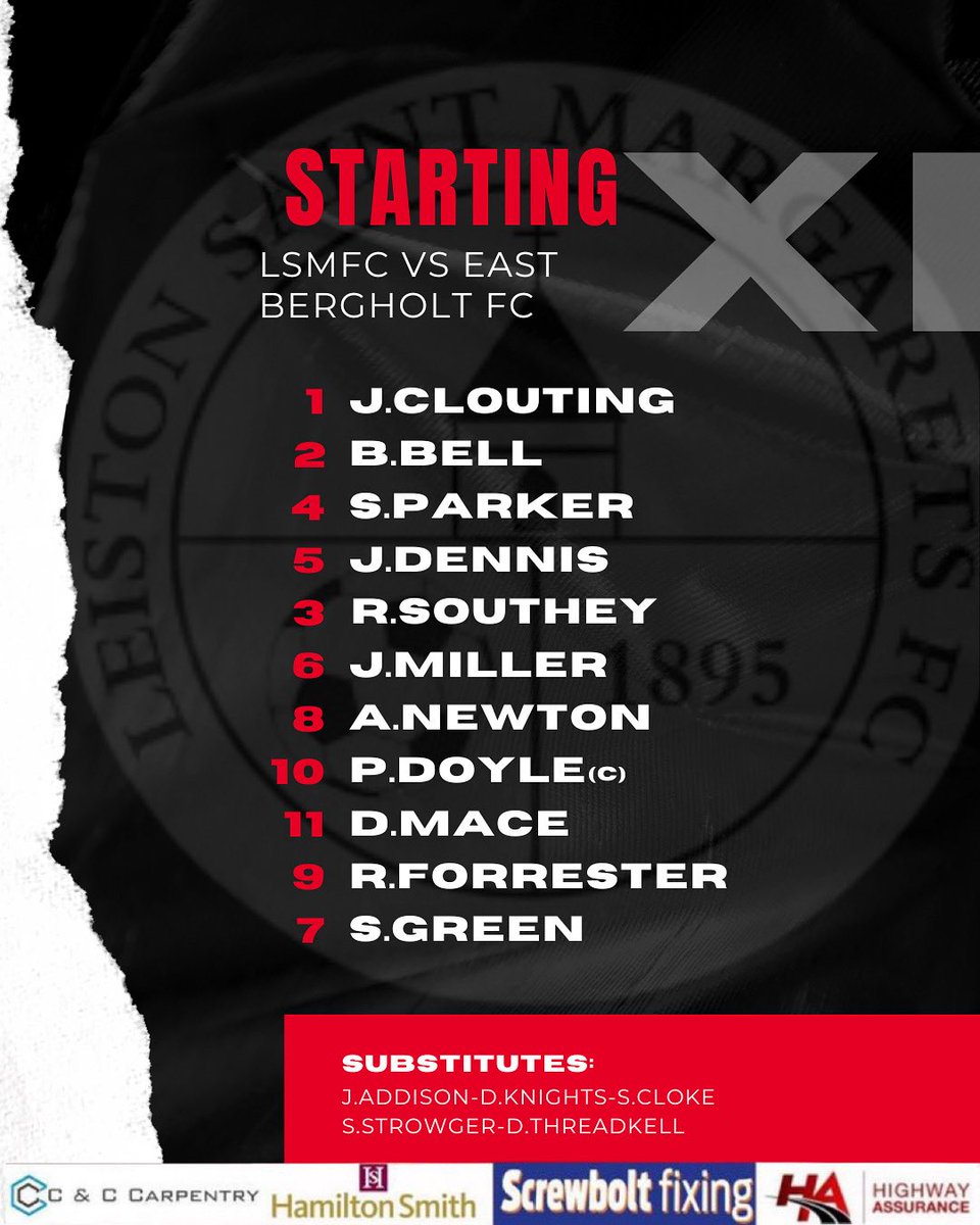LSMFC's tweet photo. Matchday 9️⃣ | SIL Premier Division 

Here is how we lineup for our game against East Bergholt United!

#UpTheSaints 🔴⚫️ https://t.co/bik9Zslbez