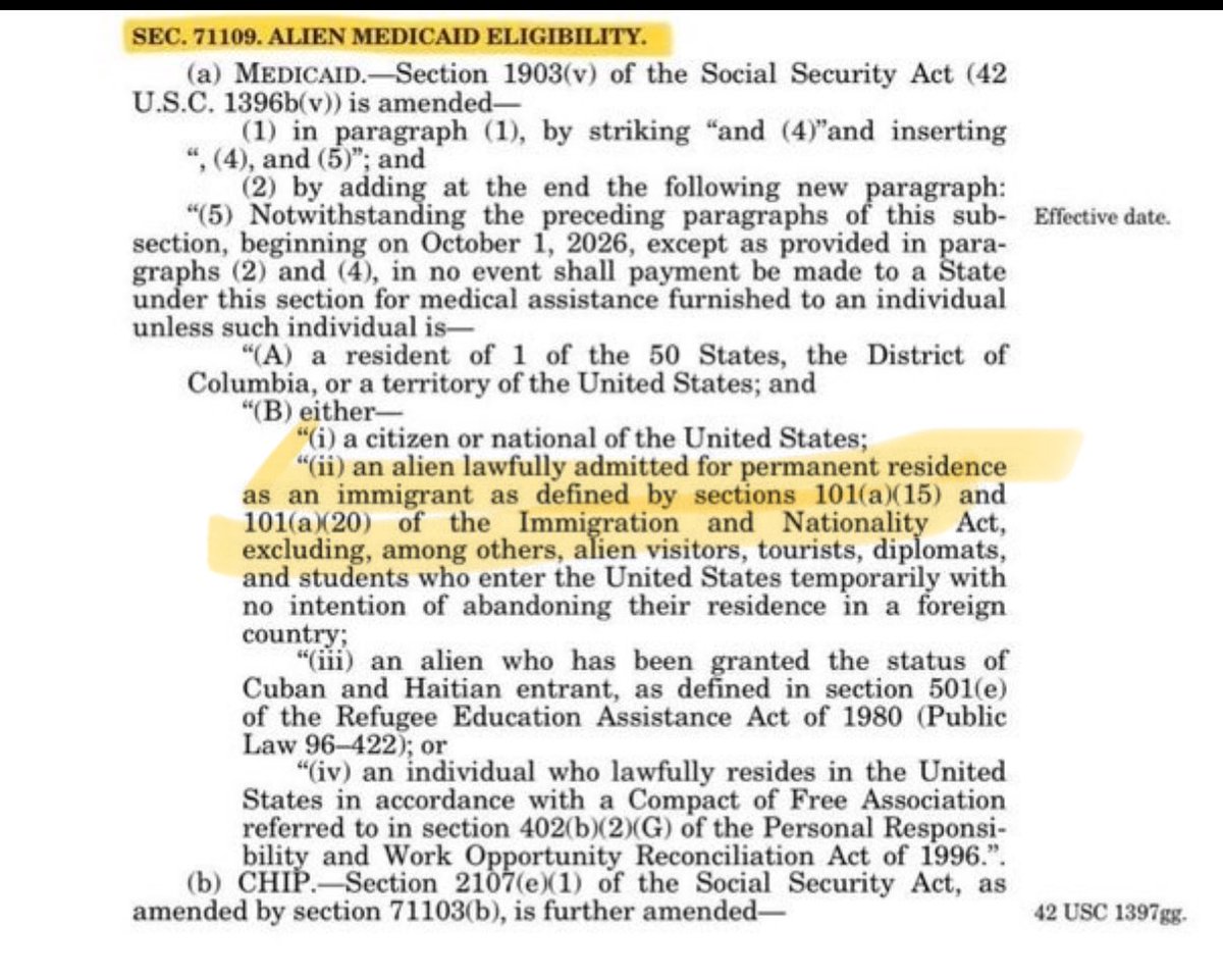 The big beautiful bill (OBBBA) already stated illegals can’t receive Medicaid or healthcare. In fact, it cuts out federal reimbursement to States for illegals emergency care beginning 10/01/2026. Right there in black &amp; white. 👇🏼