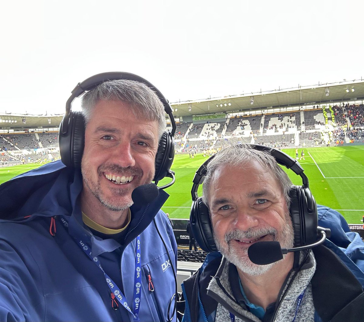 The last time <a href="/RobinG_Comms/">Robin Griffiths</a> and <a href="/StuartHughes65/">Stuart Hughes</a> were on commentary together there was 8 goals….

Fancy it again chaps?? 🤔😅

Off that record we should be in for a crazy match folks I hope you’re tuning in with us!  #dcfc #saintsfc