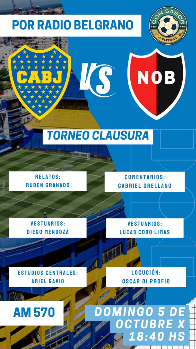 Juega Boca - Newells 
Por Belgrano AM 570