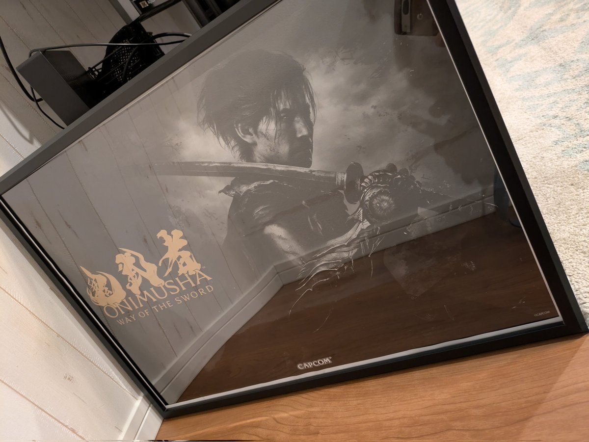 na3mi08's tweet photo. TGSで鬼武者を試遊した時にもらったバッグを額縁に入れてみた(*´ｪ`*)
#カプコンTGS2025　＃CAPCOM　＃宮本武蔵　＃楽しみ https://t.co/rlZfAJro1A