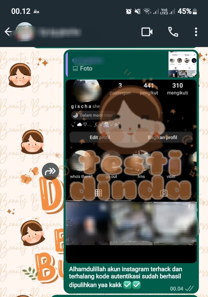 Jasa  Pemulihan Akun Dinda, Facebook,Tiktok
Instagram,
 Twitter, T Lindkedin
Whatsapp, Telegram?

 Akun dihack/terkunci/ditangguhkan?

Atau
Mau sadap wa &amp; hapus akun tanpa email/sandi/no hp?
 
Pengerjaan 1 jam sampai 2 jam✌️

WA.me/6289508114941