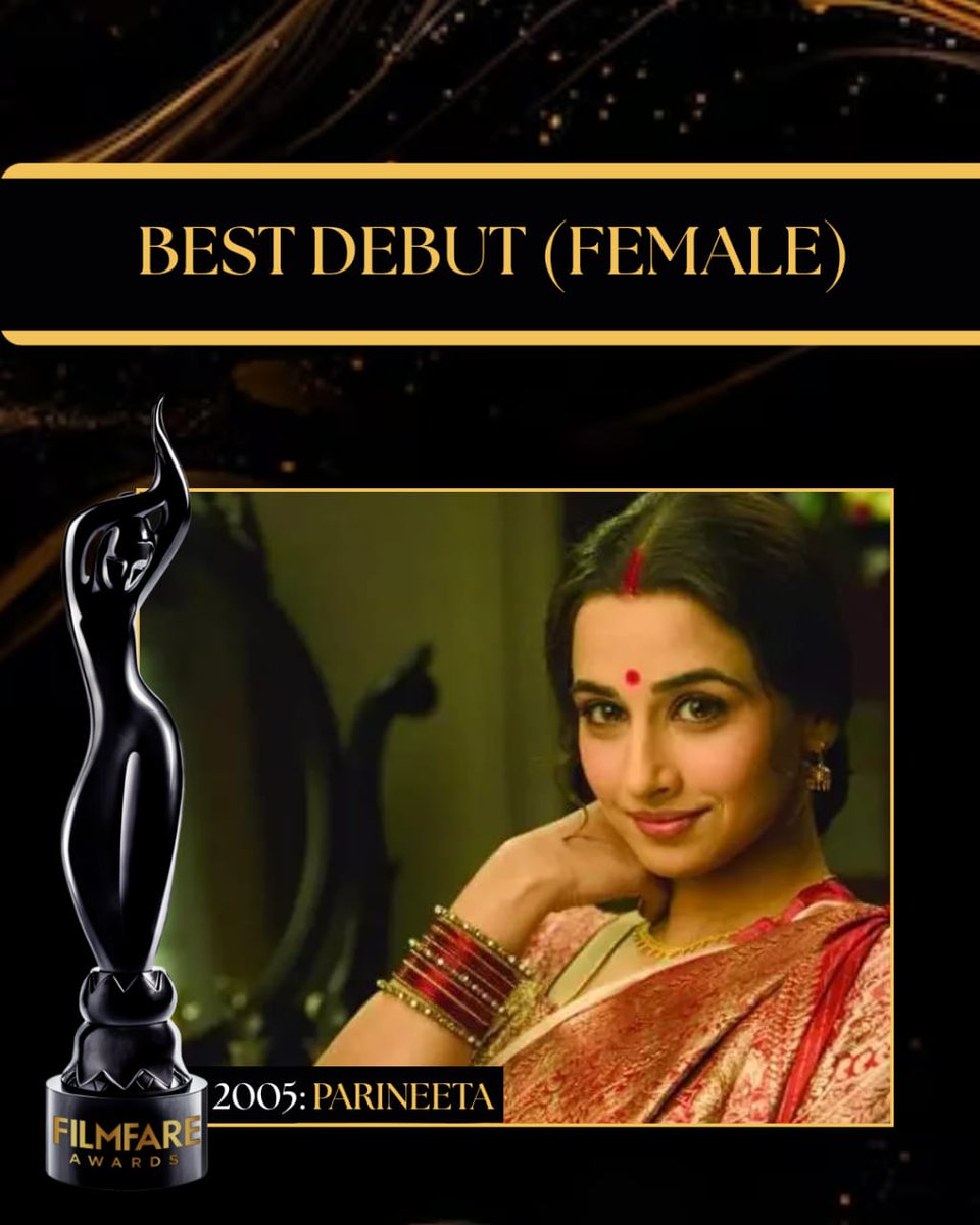 filmfare's tweet image. To the one who dared to be different! 💫

From her elegant debut in #Parineeta to resilient and strong performances in films like #Paa and #TumhariSulu, #VidyaBalan has  consistently wowed the critics and audiences alike, earning multiple Filmfare awards. 

With bold and fearless…