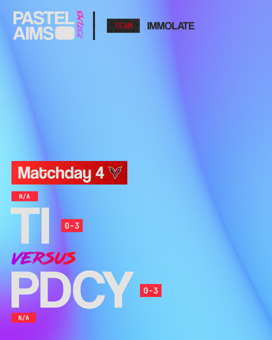 lose this and you're OUT #VESA #VALZA

🕗 20:00PM SAST
🥊 <a href="/TeamImmolate/">Immolate</a> vs <a href="/pandacityes/">Pandacity Esports</a>
🔗 twitch.tv/PASTELAIMS