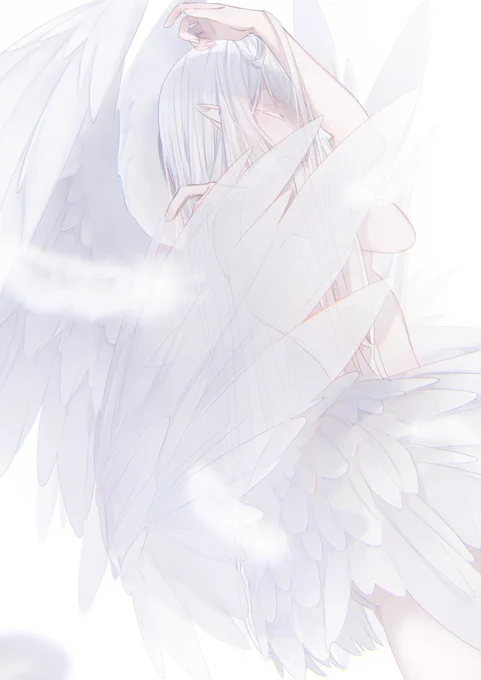 天使の日なので私が過去に描いた 透明感強めすぎて今にも消えそうな天使を見て欲しい。、