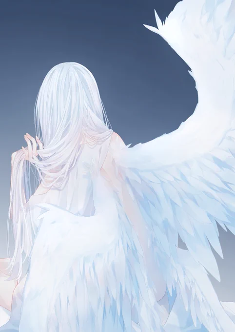 天使の日なので私が過去に描いた 透明感強めすぎて今にも消えそうな天使を見て欲しい。、