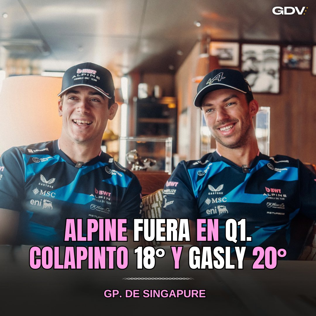 #F1 🏁 OTRA MALA CLASIFICACIÓN DE #ALPINE 🇫🇷

Pierre Gasly con problemas en el sistema hidráulico de su auto, no pudo hacer un último giro.

❌ AFUERA EN Q1 ❌
16° #Bortoleto - Sauber
17° #Stroll - Aston Martin
18° #Colapinto 🇦🇷
19° #Ocon #Haas
20° #Gasly