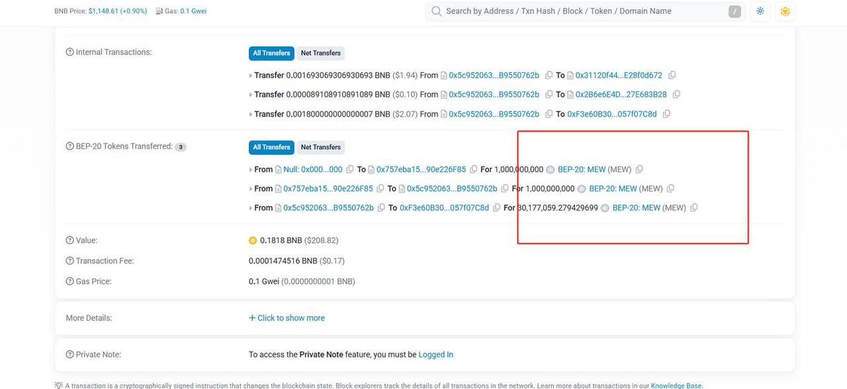 JoshWeb3Tech's tweet image. 链上异动速报!扫链发现$MEW项目Dev通过合约交互完成资产操作——将1个$SOL兑换成0.19个BNB,资金已转入钱包0xf3e60b3027c89a401e9f0ba71a49b82057f07c8d 值得关注的是,该钱包在@four_meme_平台发布$MEW代币
CA:0x3cb56adf0c59f1b2db82e979322f70b659724444