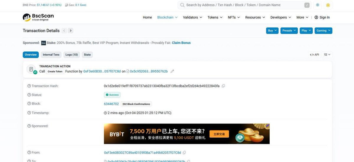 JoshWeb3Tech's tweet image. 链上异动速报!扫链发现$MEW项目Dev通过合约交互完成资产操作——将1个$SOL兑换成0.19个BNB,资金已转入钱包0xf3e60b3027c89a401e9f0ba71a49b82057f07c8d 值得关注的是,该钱包在@four_meme_平台发布$MEW代币
CA:0x3cb56adf0c59f1b2db82e979322f70b659724444