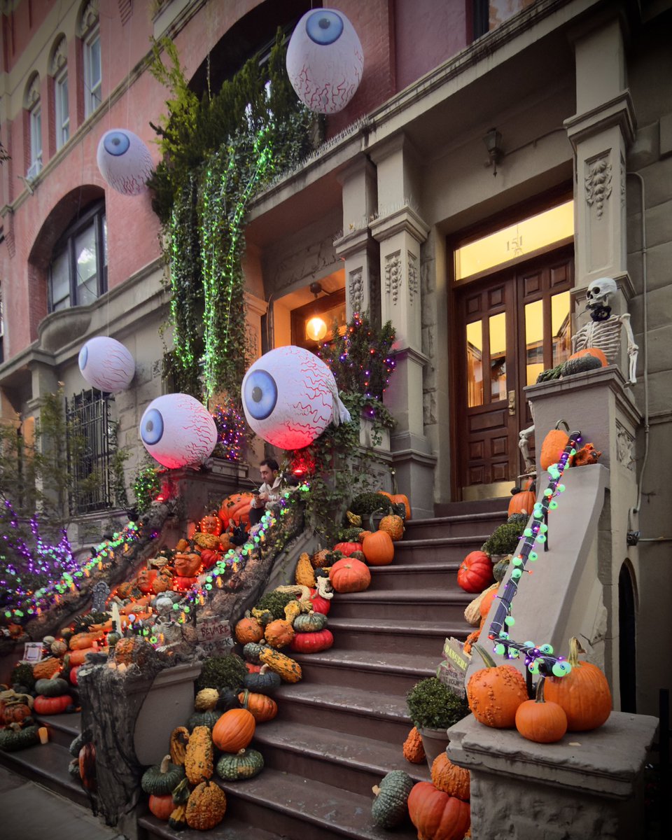 Somebody’s watching you! Halloween stoop decor on the Upper West Side of Manhattan
