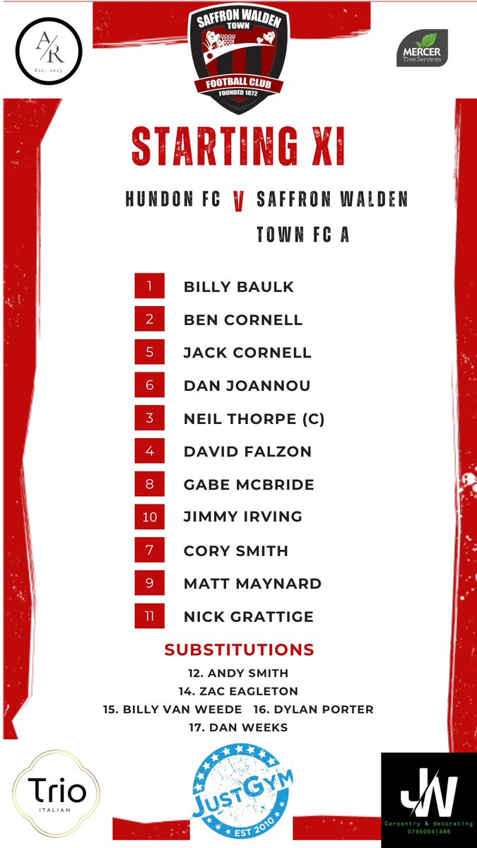 Here is how the A Team line up in the Cambridgeshire County 3A league fixture against Hundon 🔴⚫️

The A Team are looking to build on last weekends impressive victory, adding strength to their ranks with Gabe McBride, Daniel Joannou and Dan Weeks all coming into the squad with 14