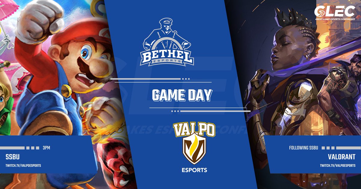 BUPilotsEsports's tweet photo. It's a double-header Gameday, Pilots! Playing multiple matches in-person at Valpo! SSBU at 3PM, and Valorant takes the stage right after. Watch at https://t.co/F9xRj5h6Gl. Let's go Pilots! #BUPilots #PilotGamers #BUPilotsEsports https://t.co/GvSASvMFEp