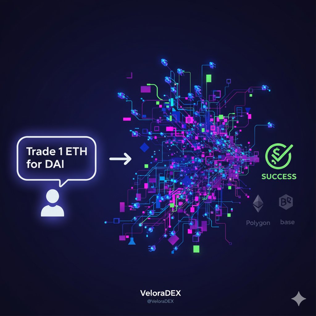 chitoolization's tweet image. VeloraDEX is your Intent Engine.
Simply state what you want (e.g., "swap ETH for DAI"). Its agents handle complex routing & gas across chains. True trading abstraction.
What's the biggest pain this solves for your DeFi strategy?
#IntentBasedDeFi #VeloraUX