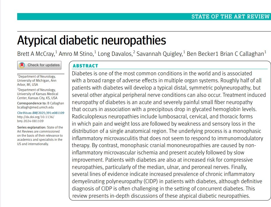 giorg_kyriakos's tweet image. 🧠 Atypical #diabetic #neuropathies — not all are distal symmetric!
From TIND &amp;amp; radiculoplexus to CIDP, this @bmj_latest review summarizes the key clinical clues, pathophysiology &amp;amp; management pearls.
A must-read for clinicians 👉 doi.org/10.1136/bmj-20…
#EndoTwitter #MedTwitter
