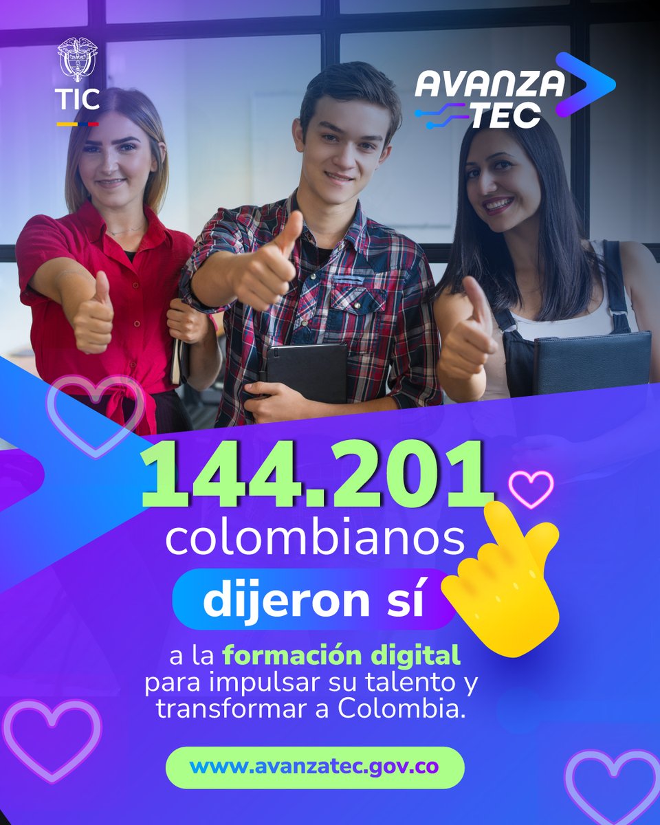 #AvanzaTEC Jóvenes y adultos dijeron sí a la formación digital, confirmando que el país cree en su talento y en las oportunidades del futuro.

#ConDignidadCumplimos al poner el aprendizaje al alcance de todos.
👉 avanzatec.gov.co
