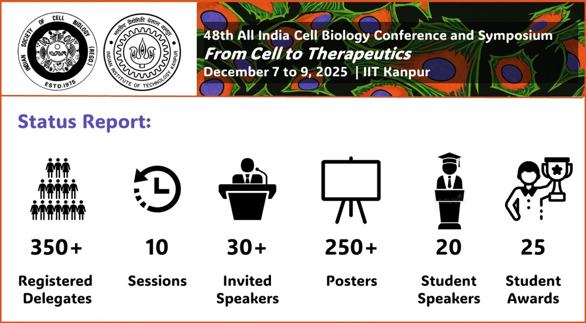 48th All India Cell Biology Conference, IIT Kanpur (@48thaicbc_iitk) on Twitter photo 🎉 The 48th All India Cell Biology Conference & Symposium is almost here! 🎉
📅 December 7–9, 2025
📍 A 3-day celebration of cutting-edge science, collaboration, and discovery.
🚪 Registration: Closed
👥 350+ delegates ready to dive into the world of cell biology
🎤 30+ invited 🎉 The 48th All India Cell Biology Conference & Symposium is almost here! 🎉
📅 December 7–9, 2025
📍 A 3-day celebration of cutting-edge science, collaboration, and discovery.
🚪 Registration: Closed
👥 350+ delegates ready to dive into the world of cell biology
🎤 30+ invited
